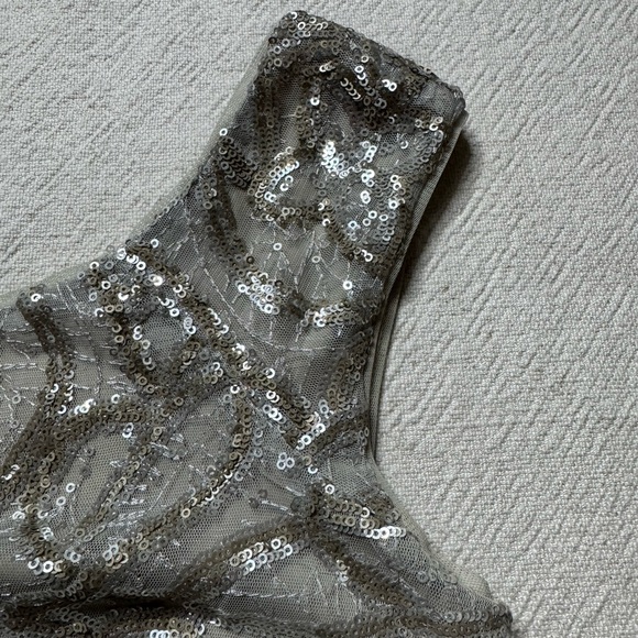 Lauren Ralph Lauren Silver Cream Sequin Full Length Gown Maxi Dress 10 Festive - Picture 6 of 9